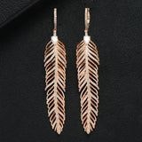Charm Feather Earrings For Women Wedding Gold Zircon Jewelry - Gemstone Gold