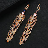 Charm Feather Earrings For Women Wedding Gold Zircon Jewelry - Gemstone Gold