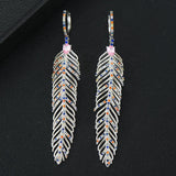 Charm Feather Earrings For Women Wedding Gold Zircon Jewelry - Gemstone Gold