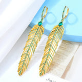 Charm Feather Earrings For Women Wedding Gold Zircon Jewelry - Gemstone Gold