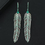 Charm Feather Earrings For Women Wedding Gold Zircon Jewelry - Gemstone Gold