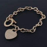 Charm heart bangle bracelet for women with rolo chain and toggle clasp in 316L titanium steel