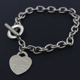 Silver charm heart bangle chain bracelet for women with toggle clasp and heart pendant engraving Forever Love New York 925