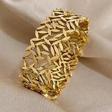 Charm Leaf Gold Wide Bangles Bracelet for Women Wrist Jewelry - Genuine - Gemstone
