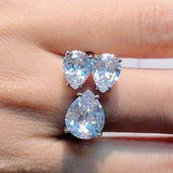 Charm White Crystal Necklace Fine Jewelry Set Ring Earring for Women Anniversary - Gemstone Gold