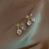 Cherry Delicate Stud Earrings For Women Cute Zircon Rhinestone Bow Bowknot Jewelry - Gemstone Gold