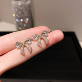 Cherry Delicate Stud Earrings For Women Cute Zircon Rhinestone Bow Bowknot Jewelry - Gemstone Gold
