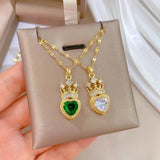 Crown Love Sparkling Pendant Necklace Inlaid Ladies Wedding Gift - Gemstone Gold