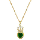 Crown Love Sparkling Pendant Necklace Inlaid Ladies Wedding Gift - Gemstone Gold