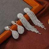 Crystal Water Drop Pendant Earrings Fine Women Bride Jewelry - Gemstone Gold