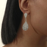 Crystal Water Drop Pendant Earrings Fine Women Bride Jewelry - Gemstone Gold