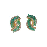 Curved Green Sparkling Earrings Women Wedding Party Jewelry - Gemstone Gold