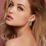 Curved Green Sparkling Earrings Women Wedding Party Jewelry - Gemstone Gold