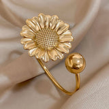 Double Flower Cuff Bracelet Bangle for Women Gold Floral Party Jewelry - Gemstone Gold
