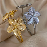 Double Flower Cuff Bracelet Bangle for Women Gold Floral Party Jewelry - Gemstone Gold