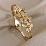 Double Flower Cuff Bracelet Bangle for Women Gold Floral Party Jewelry - Gemstone Gold