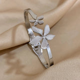 Double Flower Cuff Bracelet Bangle for Women Gold Floral Party Jewelry - Gemstone Gold