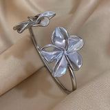 Double Flower Cuff Bracelet Bangle for Women Gold Floral Party Jewelry - Gemstone Gold