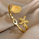 Double Flower Cuff Bracelet Bangle for Women Gold Floral Party Jewelry - Gemstone Gold