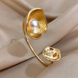 Double Flower Cuff Bracelet Bangle for Women Gold Floral Party Jewelry - Gemstone Gold