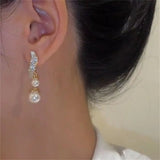 Double Pearl Long Tassel Drop Earring Women Wedding Jewelry - Gemstone Gold