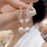 Double Pearl Long Tassel Drop Earring Women Wedding Jewelry - Gemstone Gold