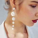 Double Pearl Long Tassel Drop Earring Women Wedding Jewelry - Gemstone Gold