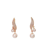 Double Pearl Long Tassel Drop Earring Women Wedding Jewelry - Gemstone Gold