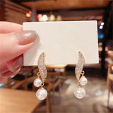 Double Pearl Long Tassel Drop Earring Women Wedding Jewelry - Gemstone Gold
