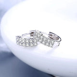 Double row crystal Round Earrings Stud 925 Sterling silver for women Jewelry - Gemstone Gold