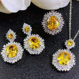 Elegant Aquamarine Bride Jewelry Set Necklace Earrings Ring For Women - Gemstone Gold
