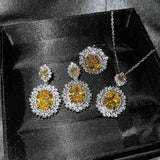 Elegant Aquamarine Bride Jewelry Set Necklace Earrings Ring For Women - Gemstone Gold