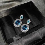 Elegant Aquamarine Bride Jewelry Set Necklace Earrings Ring For Women - Gemstone Gold