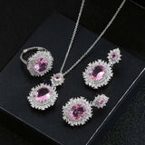 Elegant Aquamarine Bride Jewelry Set Necklace Earrings Ring For Women - Gemstone Gold