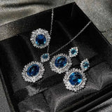 Elegant Aquamarine Bride Jewelry Set Necklace Earrings Ring For Women - Gemstone Gold