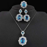 Elegant Aquamarine Bride Jewelry Set Necklace Earrings Ring For Women - Gemstone Gold