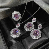 Elegant Aquamarine Bride Jewelry Set Necklace Earrings Ring For Women - Gemstone Gold