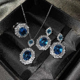 Elegant Aquamarine Bride Jewelry Set Necklace Earrings Ring For Women - Gemstone Gold