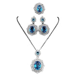 Elegant Aquamarine Bride Jewelry Set Necklace Earrings Ring For Women - Gemstone Gold