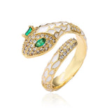 Enamel Expoxy Snake Rings For Women Zircon Party Jewelry Female - Gemstone Gold