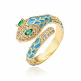 Enamel Expoxy Snake Rings For Women Zircon Party Jewelry Female - Gemstone Gold