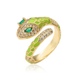 Enamel Expoxy Snake Rings For Women Zircon Party Jewelry Female - Gemstone Gold
