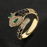Enamel Expoxy Snake Rings For Women Zircon Party Jewelry Female - Gemstone Gold