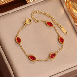 Eye Shape Zircon Jewelry Set 18K Gold Charm Chain Women Bracelets - Gemstone Gold