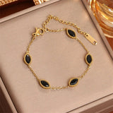 Eye Shape Zircon Jewelry Set 18K Gold Charm Chain Women Bracelets - Gemstone Gold
