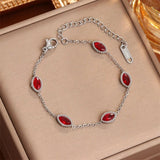 Eye Shape Zircon Jewelry Set 18K Gold Charm Chain Women Bracelets - Gemstone Gold