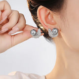 Feather wrapped up Pearl Stud Earrings for Women Bride Wedding Jewelry - Gemstone Gold