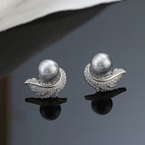 Feather wrapped up Pearl Stud Earrings for Women Bride Wedding Jewelry - Gemstone Gold