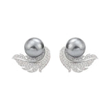 Feather wrapped up Pearl Stud Earrings for Women Bride Wedding Jewelry - Gemstone Gold
