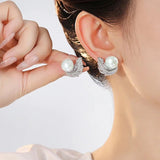 Feather wrapped up Pearl Stud Earrings for Women Bride Wedding Jewelry - Gemstone Gold